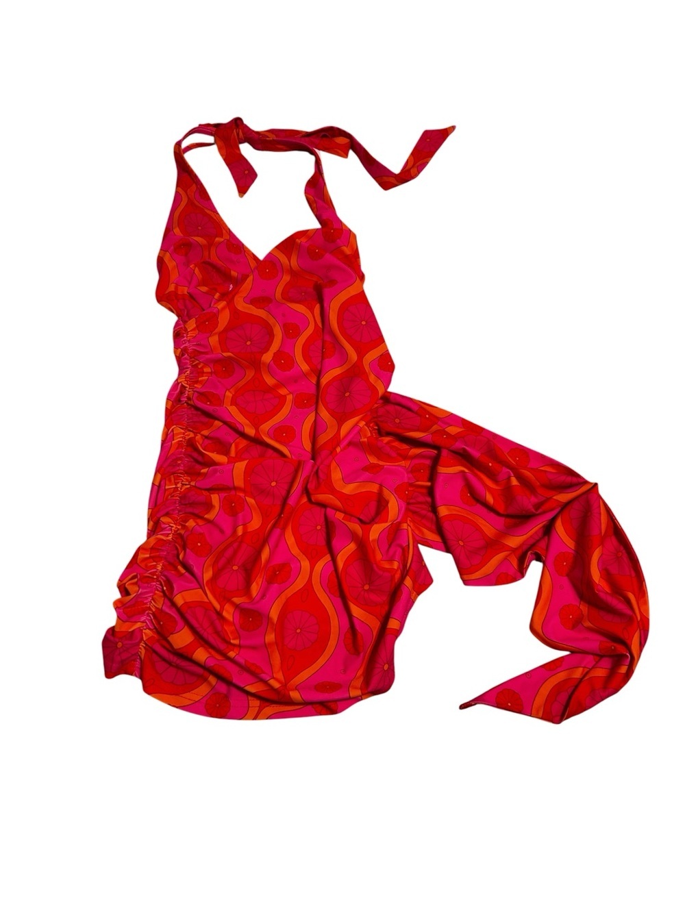 Retro Halter Mini Dress Small vibrant pink orange psychedelic swirl Dolls Kill